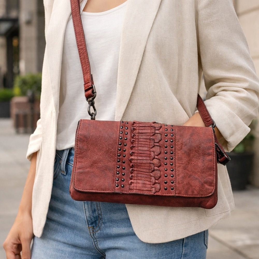 Civico 9 Italian Purse Handcrafted Distressed Leather Crossbody Vintage Cognac